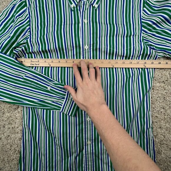 Ralph Lauren Button Up Shirt Custom Fit Cotton Small Green Blue White Striped - Picture 5 of 8